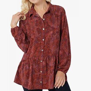 Logo by Lori Goldstein Stretch Woven Button Front Tunic Blouse in Size XL